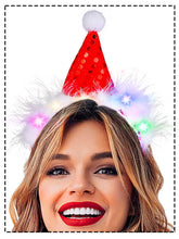 Bouory light-up red Santa hat headband front view for festive styling and photos.