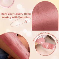 Bouvetan hard wax beads applied on skin for precise at-home hair removal.