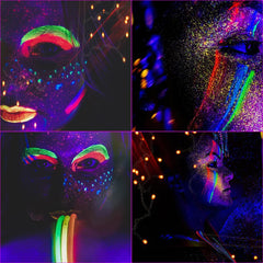 Bowitzki glow-in-dark paint swatch kit shows vibrant, long-lasting neon hues.