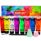 Bowitzki UV neon face paint 8-tube kit glows under black light for party looks.