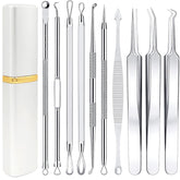 Boxoyx pimple popper tool kit in metal case shows portable storage for quick touch-ups.