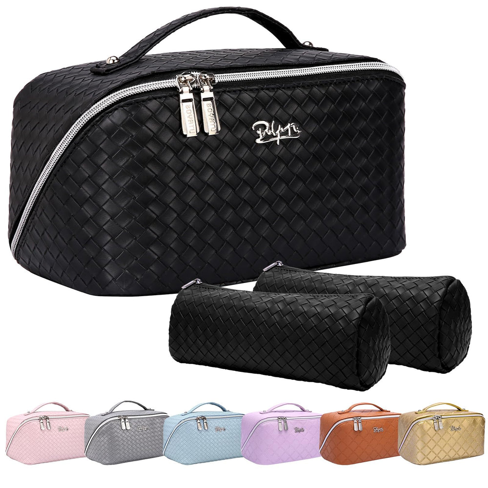 BOYATU L03 black travel bag with two detachable pouches for organized cosmetics on trips.