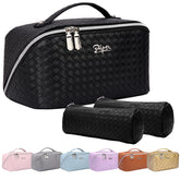 BOYATU L03 black travel bag with two detachable pouches for organized cosmetics on trips.