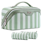 BOYATU travel makeup bag 3pc green with open compartments for easy access