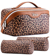 BOYATU travel makeup bag leopard front view with handle for stylish organization