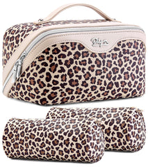 BOYATU travel makeup bag set with leopard exterior for stylish on-the-go organization