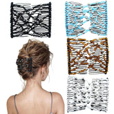 BOYIVI elastic beaded magic hair comb black side view, secure updos.