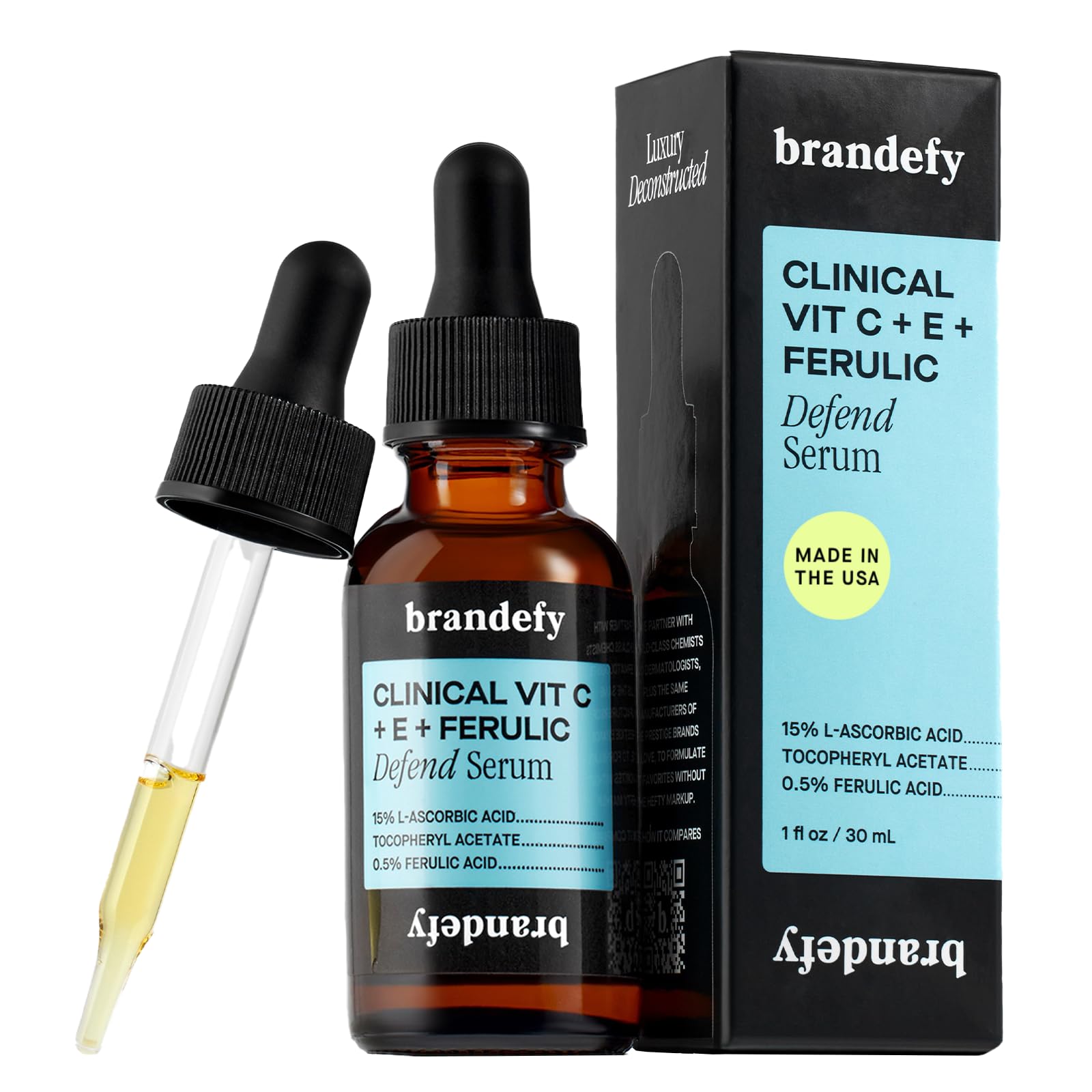 Brandefy Vitamin C Serum bottle for brighter skin and antioxidant protection.