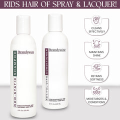 Brandywine wig care application hands demonstrate gentle cleansing and conditioning process.