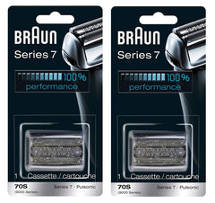Braun Series 7 70S replacement cassette close-up shows precision blades for a smoother shave.