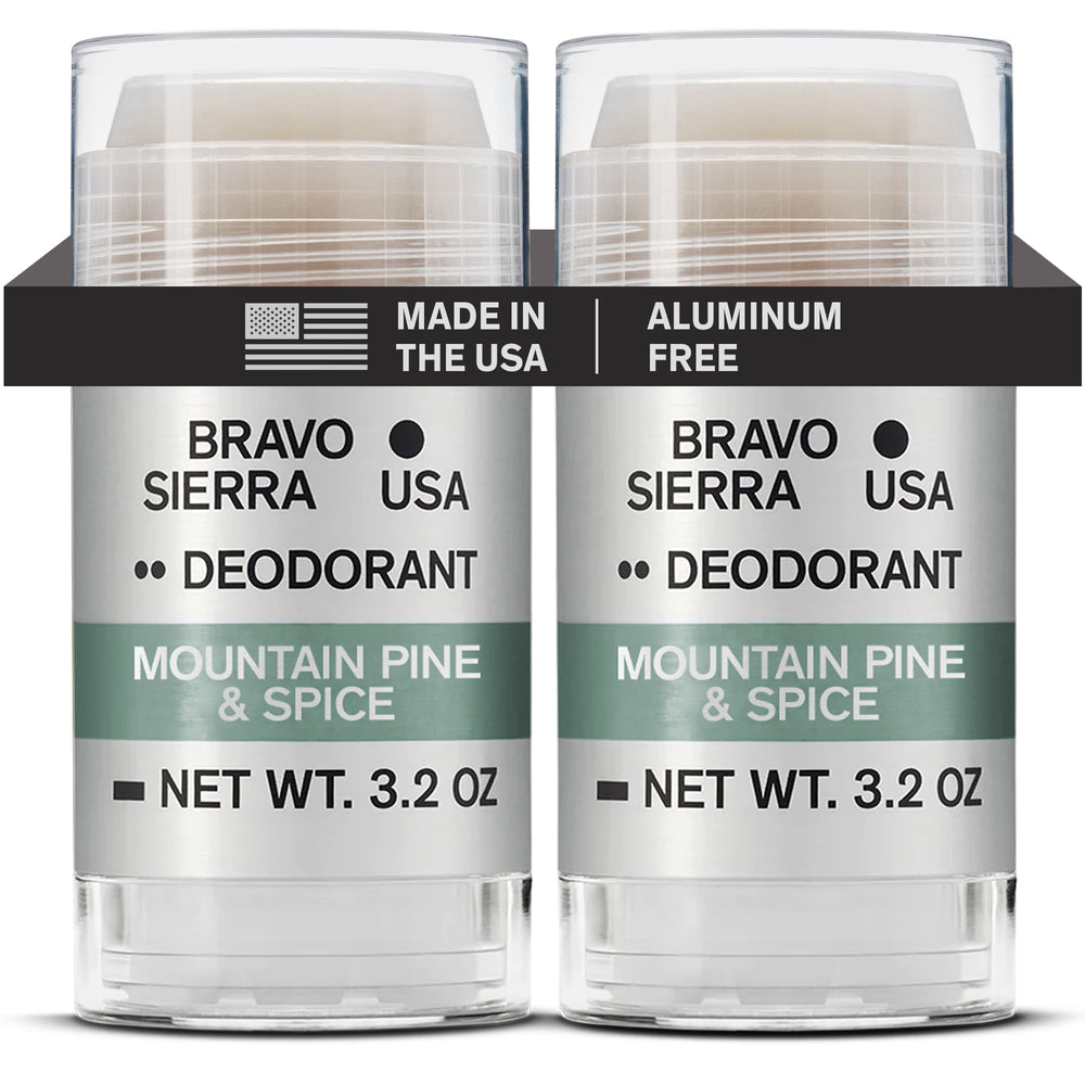 Bravo Sierra deodorant 2-pack Mountain Pine & Spice bottle offers long-lasting odor protection