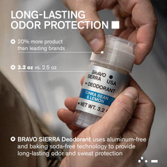 Bravo Sierra deodorant woodsy original scent with vetiver and cedarwood.
