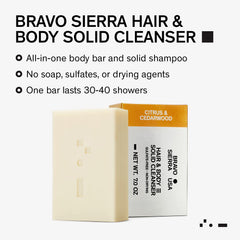 Bravo Sierra shampoo bar Citrus Cedarwood lather close-up for skin and hair