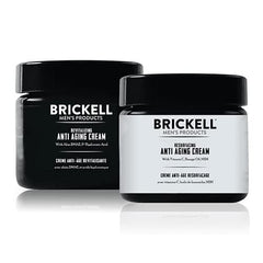 Brickell Men's Day Night Anti-Aging Cream Routine packaging highlights natural, organic formulation for daily skincare.