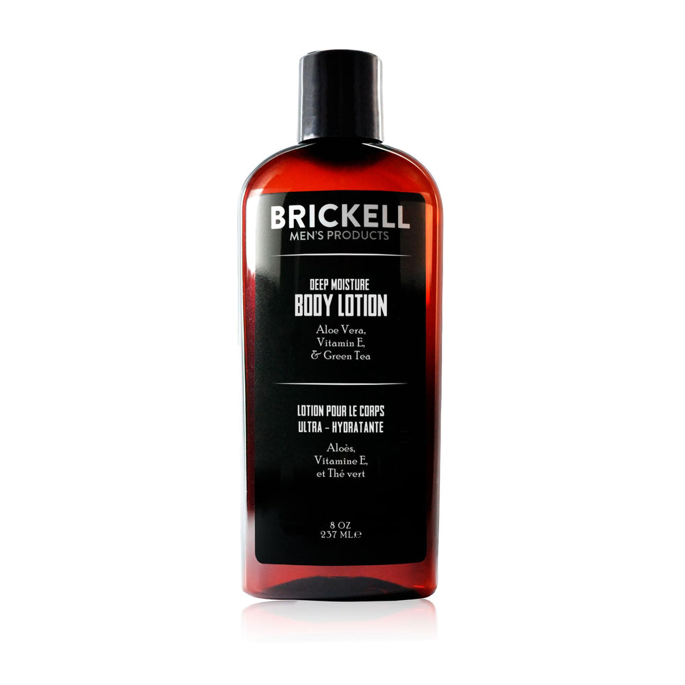Brickell Men's Deep Moisture 8oz bottle for daily hydration.