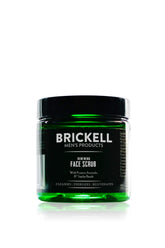 Brickell Men's Renewing Face Scrub bottle closeup for daily exfoliation benefits.