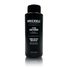 Brickell Men's Styling Hair Powder packaging shows a portable 18g container for quick volume.