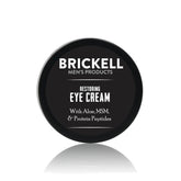 Brickell Restoring Under Eye Cream bottle close-up supports gentle eye hydration.
