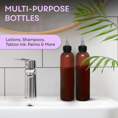 BRIGHTFROM Refillable amber bottle 8oz ideal for body lotions and shampoos on the go.