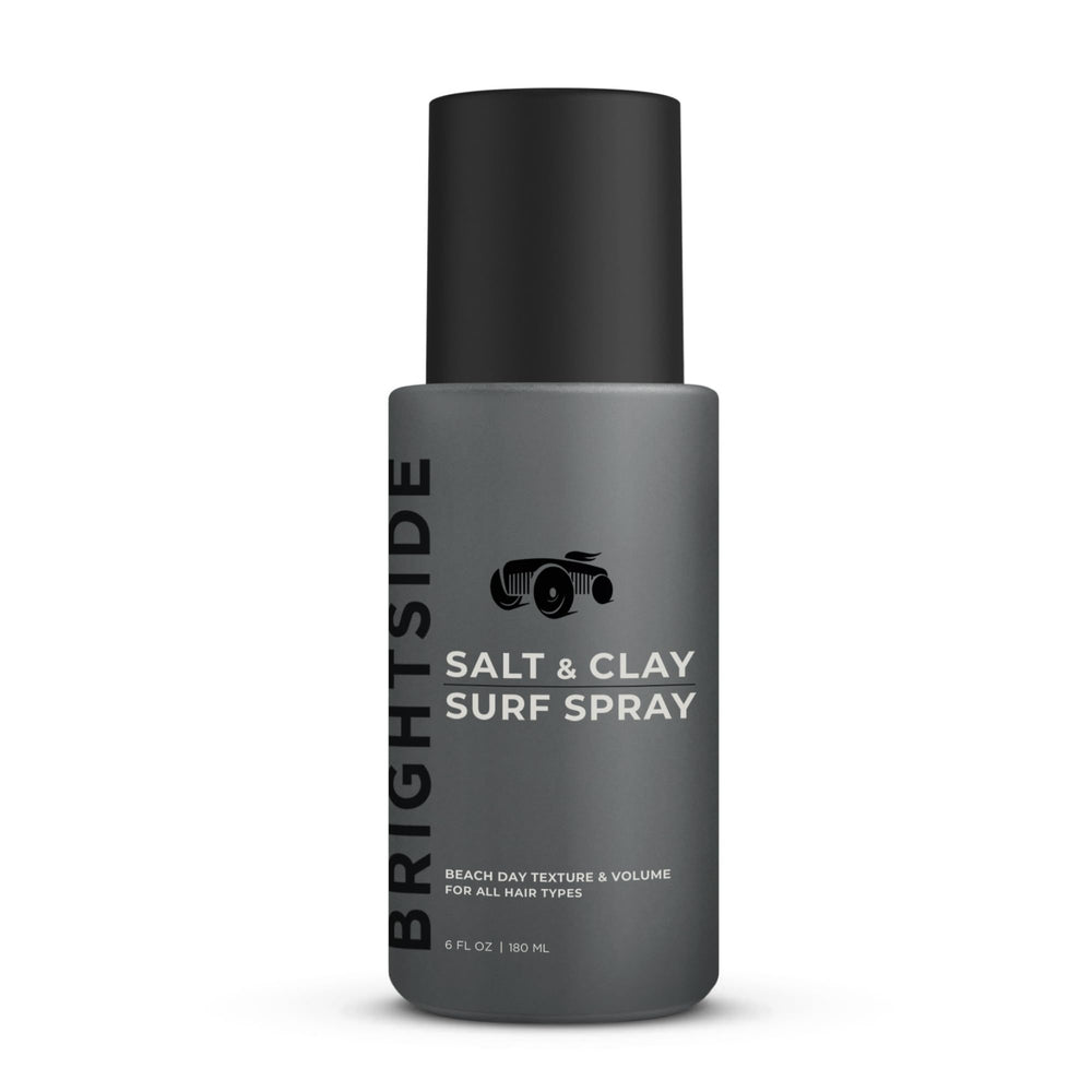 BRIGHTSIDE Salt & Clay Surf Spray bottle close-up showing texture-enhancing formula for beachy style.