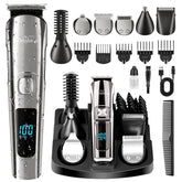 Brightup beard trimmer kit with base and six heads for all-in-one grooming.