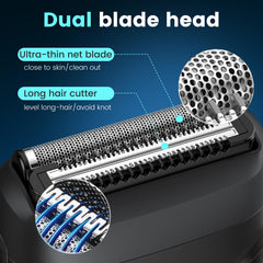 Brightup shaver showing dual-blade design for efficient stubble removal