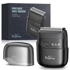 Brightup electric foil shaver pocket-size front view for on-the-go grooming