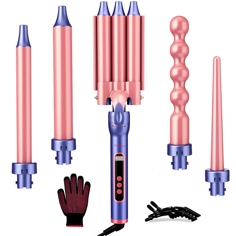 Brightup Pro 5-in-1 wand with LCD display for precise heat control and safer styling.
