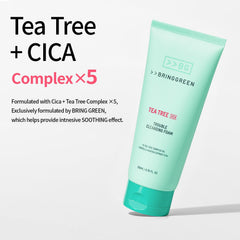 BRING GREEN Tea Tree Cica Cleansing Foam lather highlights impurities removal for refreshed skin