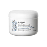 Briogeo Scalp Revival shampoo bottle shows charcoal exfoliation for scalp detox