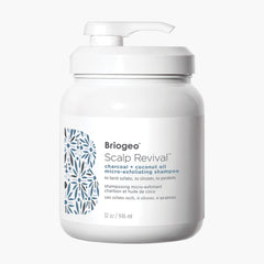 Briogeo Scalp Revival bottle highlights charcoal formula for detoxifying scalp and refreshing hair