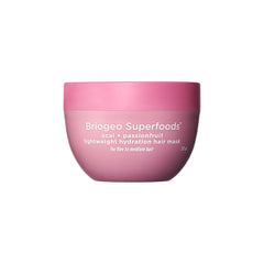 Briogeo Superfoods Acai + Passionfruit mask bottle highlights lightweight hydration for fine hair.