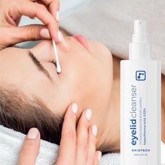 BRIOTECH Eyelid Cleanser label close-up indicates alcohol-free formula
