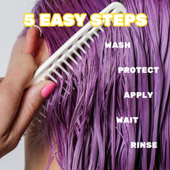 BRITE vegan formula on hair emphasizes nourishing, non-damaging color for sensitive skin.