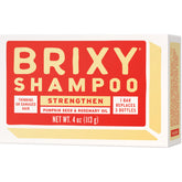 BRIXY Strengthening Shampoo Bar packaging shows zero-plastic eco packaging.
