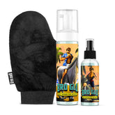 Bro Glo starter bundle face-application shows even, quick-drying tan for a natural look.