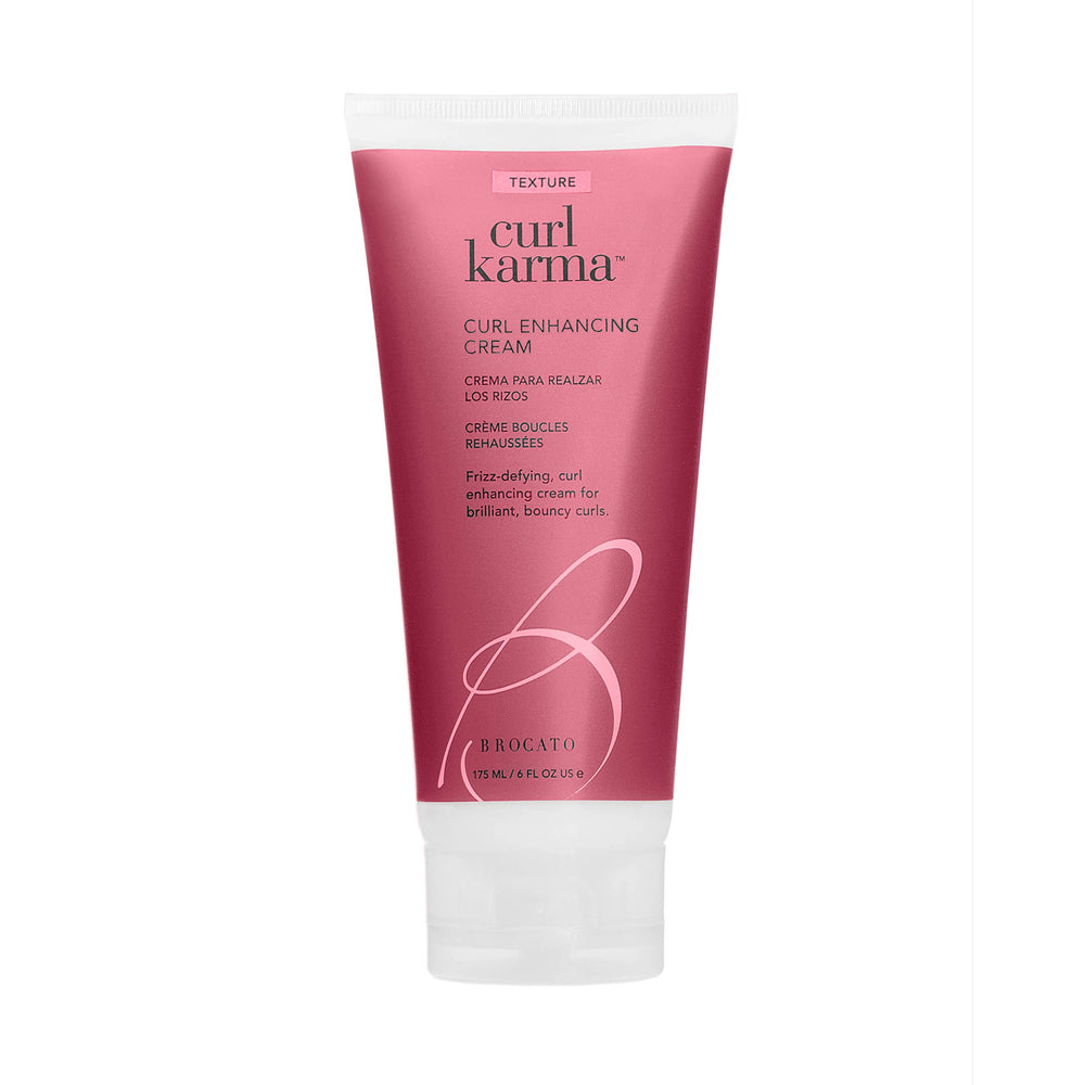 Brocato Curl Karma bottle front shows curl defining cream for all day style