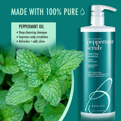 Brocato Peppermint Scrub Purifying Shampoo texture-closeup hints at creamy, lightweight cleansing for refreshed hair.