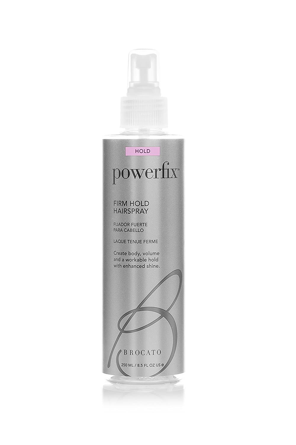 Brocato Powerfix hairspray bottle delivers firm hold for all-day style