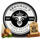 Bronmans beef tallow beard butter jar front showcasing hydrating beard nourishment