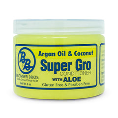Bronner Bros B&B Super Gro conditioner bottle shows argan oil and coconut for nourishing shine