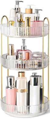 Brothersbox 360° rotation makeup organizer shown on vanity for easy access to cosmetics