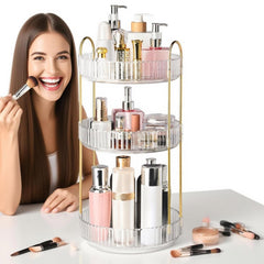 Brothersbox three-tier perfume organizer keeping skincare and makeup organized by category