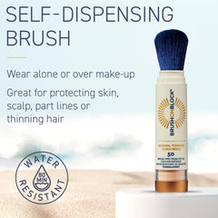 Brush On Block brush closeup shows sheer, light coverage on skin.