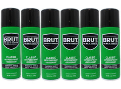 Brut deodorant aerosol can in classic scent provides all-day protection.