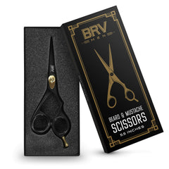 BRV MEN mustache beard scissors 5.5 inch edge closeup reveals razor sharp edge