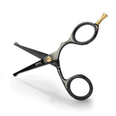 BRV MEN rounded-tip small-trim scissors in black for precise nose and ear hair trimming close-up.