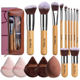 BS-MALL bamboo 11pc brush-set with organizer case for travel-friendly makeup
