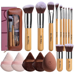 BS-MALL bamboo 11pc brush-set with organizer case for travel-friendly makeup