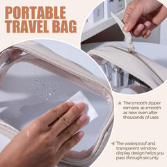 BS-MALL clear toiletry bag waterproof PU-leather trim shows rugged durability.